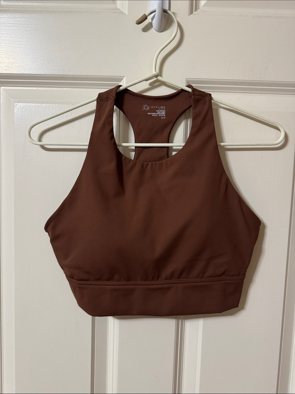 aerie High-Neck Sports Bra — Chestnut Brown